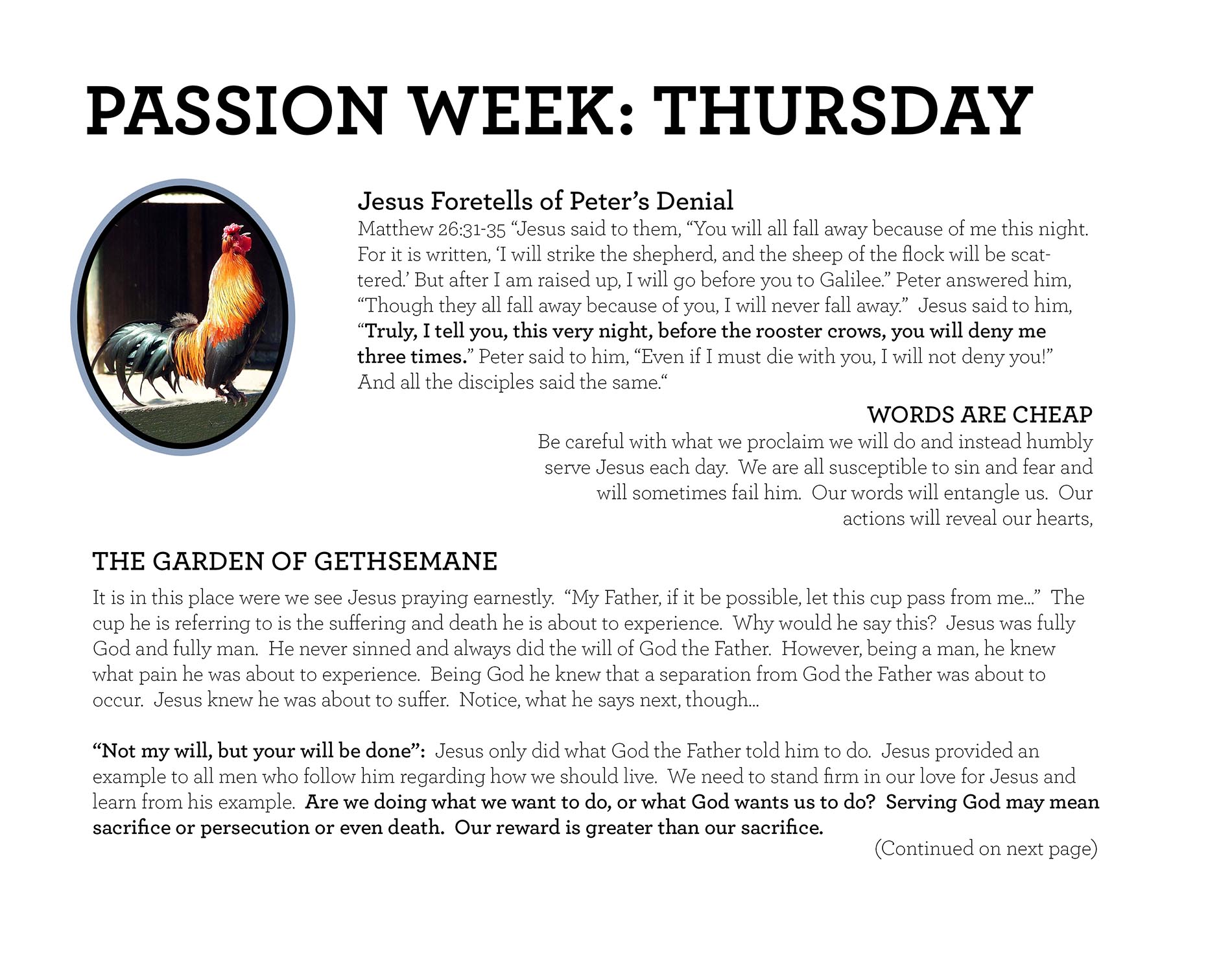 PASSION WEEK: THURSDAY Matthew 26:31-35